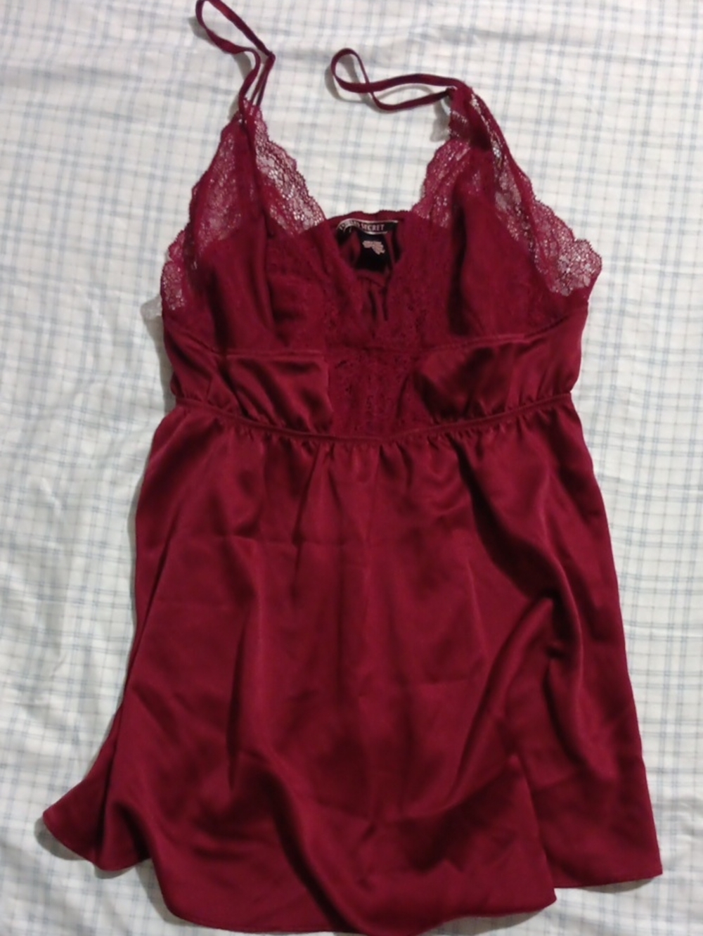 Victoria's Secret Burgundy Lace-Trim Satin Chemise (M)
